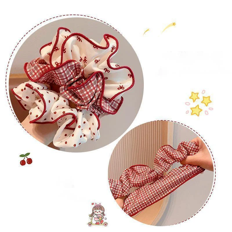 2025 Moda Czerwone kropki Scrunchies Bawełniana kokardka Motyl Opaska do włosów Sznury Dziewczyny Kawaii Elastyczne opaski do włosów Białe nakrycia głowy wróżki — zdjęcie 5