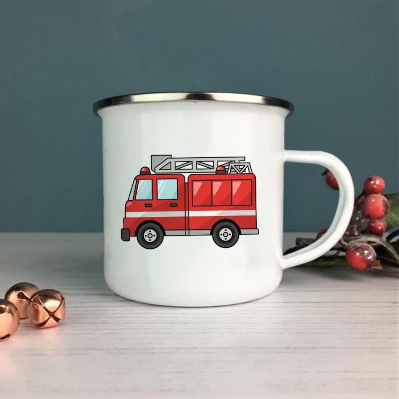 Fire Truck Print Creative Coffee Cups Kids Juice Cocoa Cake Mugs Drink Dessert Breakfast Milk Cup Handle Drinkware Birthday Gift