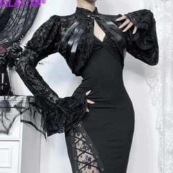 Lila xn goth schwarz beflockt ausgestellten Ärmel Kittel y2k sexy Schädel druck durch Jacke Frauen neue Mode Tops Streetwear sehen