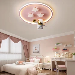 Modern Astronaut Led Ceiling Lamps For Children's Room Bedroom Study Kids Baby Cartoon cute pink Spaceman Star Chandelier Lights