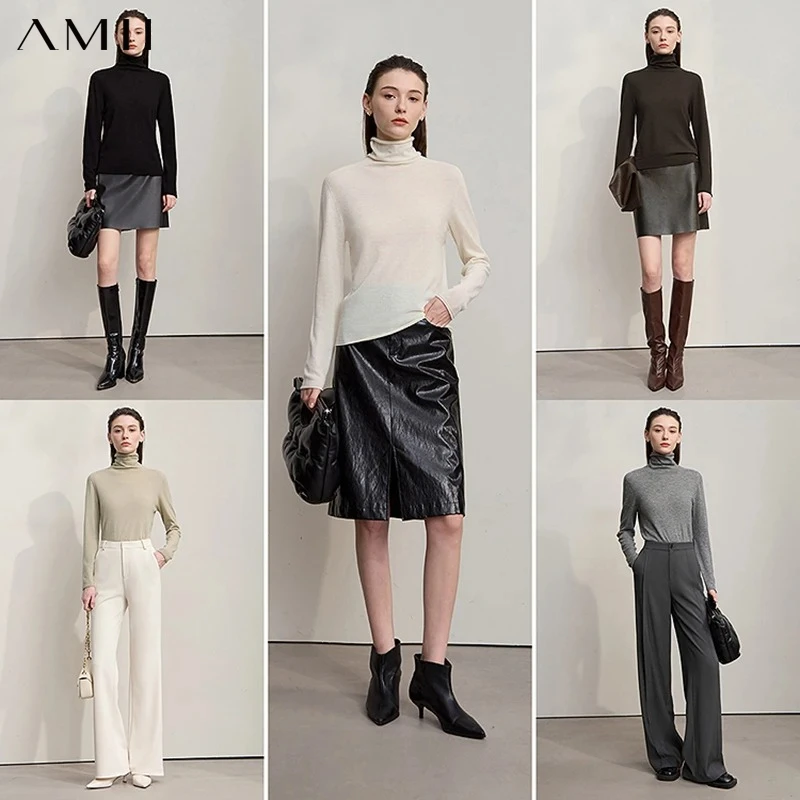 AMII Women's Sweater 2026 Autumn New Solid Versatile Top Female Full Knitted Wool Basic Long Sleeves Pullover for Woman 12523161