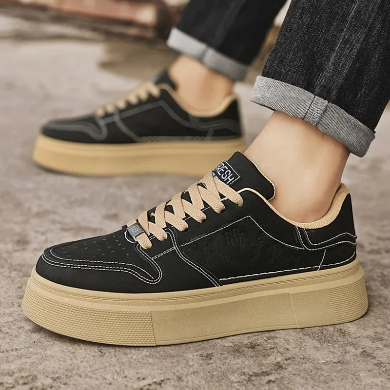 

Мужская вулканизированная обувь, легкие, с низким верхом, с круглым носком, износостойкие и противоскользящие повседневные прогулочные туфли на шнуровке