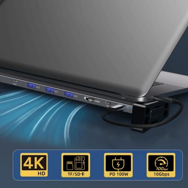 31BA USB C HUB 9 Station Port Docking Station 10GBPS كفاءة مع نقل الفيديو 4K60Hz و PD100W شحن 1000M RJ45 Ethernet