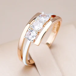 Kinel Luxury Three Big White Natural Zircon Rings For Women 585 Rose Gold Silver Color Mix Wedding Design Daily Bride Jewelry