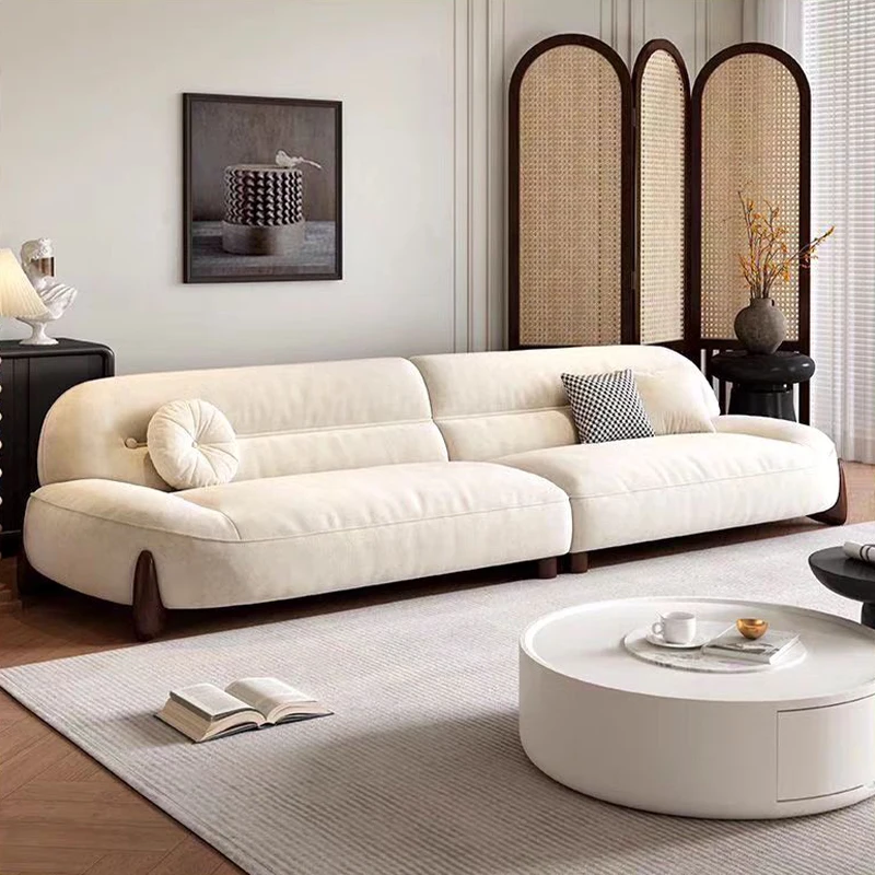 Italian minimalist light luxury cream style sofa curved cloud flannel small apartment living room straight row modern simple