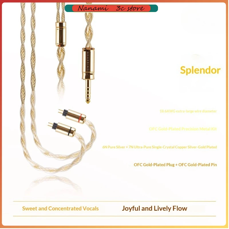 

Новый кабель для обновления NICEHCK KORDAO [Huang] 18,6AWG, очень большой калибр OFC, позолоченный, 6N, чистый серебряный кабель для обновления наушников HiFi