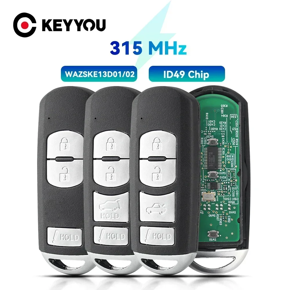 KEYYOU 1PCS NEW SKE13D-01 SKE13D-02 ID49 PCF7953P 315MHz Remote Car Key WAZSKE13D01 For Mazda 3 5 CX-3 CX-5 CX-9 2013-2019