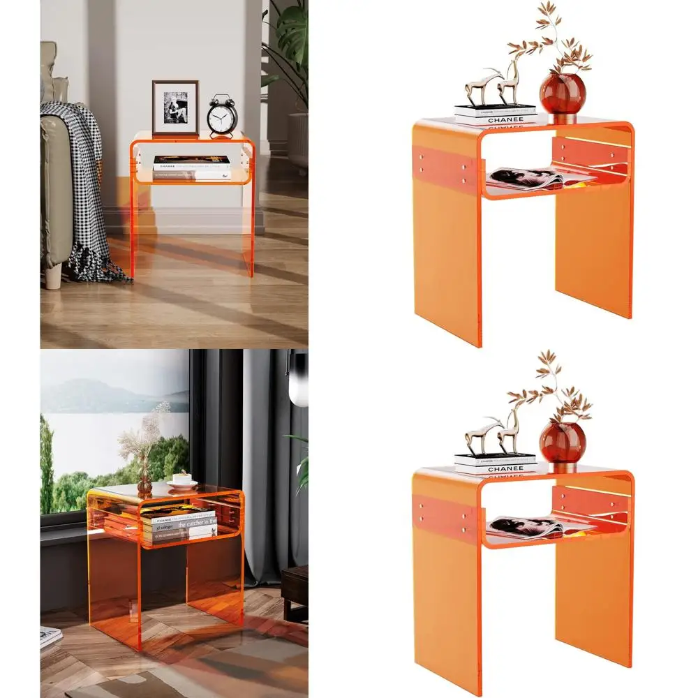 

Orange 2-Tier Acrylic Bedside Table for Living Room and Bedroom, Modern Home Decor
