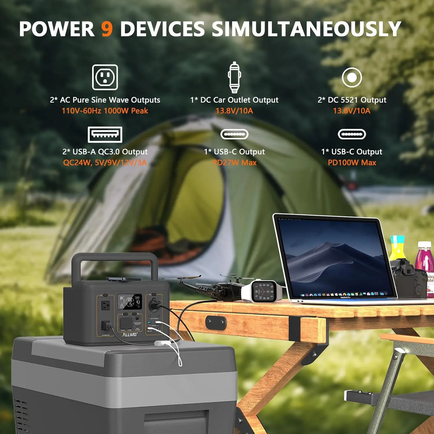 Portable Power Station 500W, 512Wh LiFePO4 Battery, UPS Function, 2.5Hrs Fast Charge, 2 AC Outlets(Surge 1000W), Solar, Custom