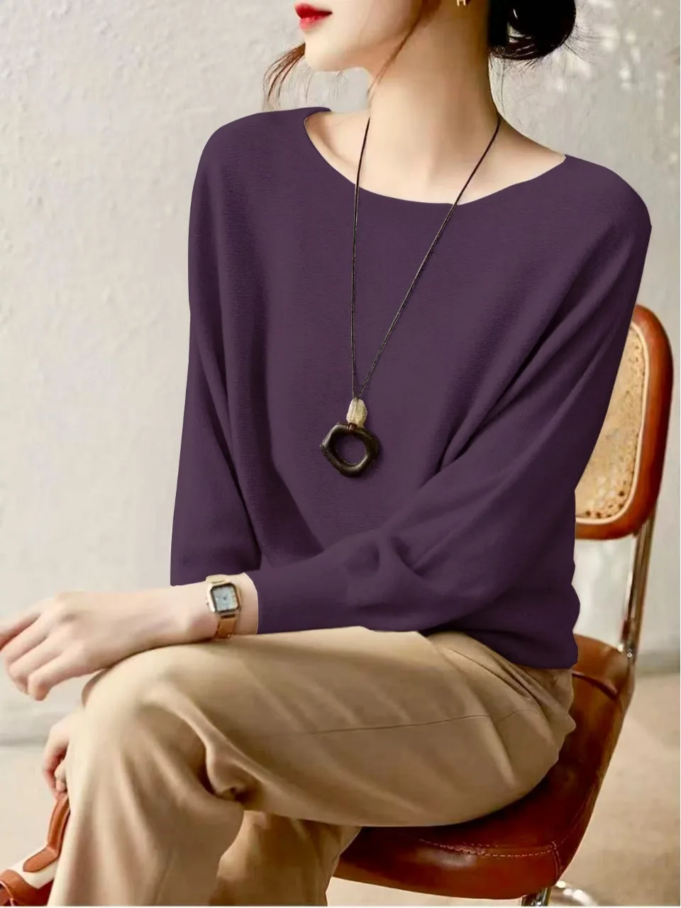

Fashionable Batwing Sleeve One-Shoulder Knitwear Women's Style Casual Soft Long Sleeve Casual Look Polyester Viscose Cotton B...