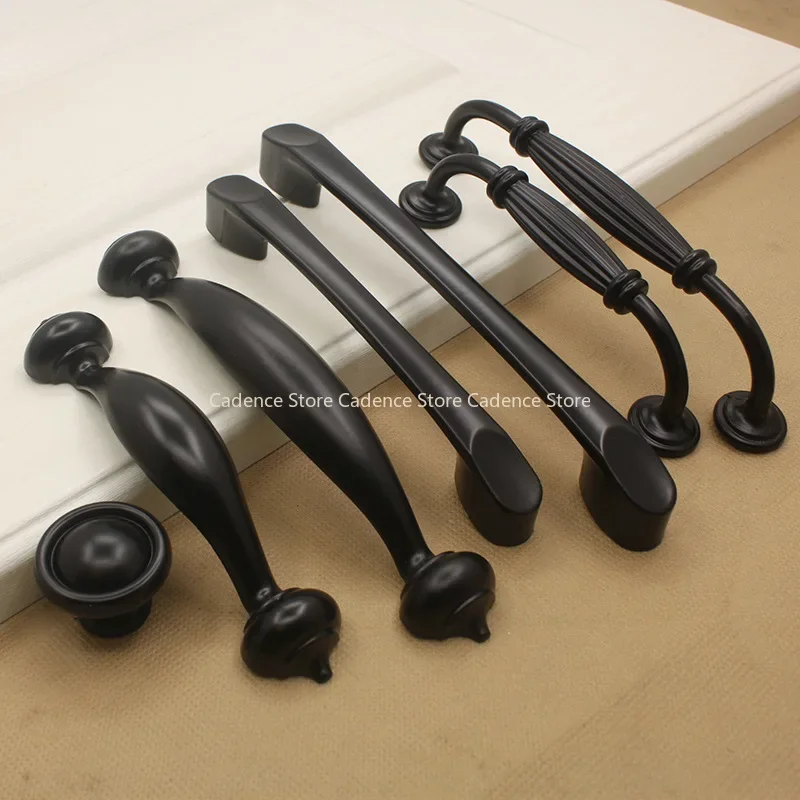 10pcs American Style Black Cabinet Handles Solid Aluminum Alloy Kitchen Cupboard Pull Drawer Knobs Furniture Handle Hardware