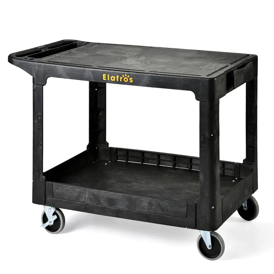 

Large Heavy Duty Plastic Utility Cart Flat top 42.5 x 25 Inch Work Cart Flat Shelves and Full Swivel Wheels Holds up to 550 lbs