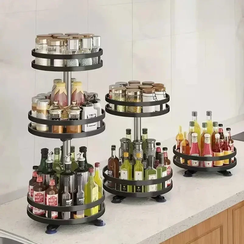 Rotating Kitchen Storage Shelf Spice Rack, 360 Degree Turntable Organizer
