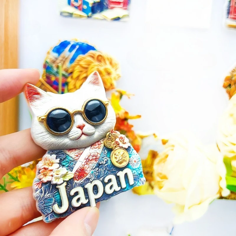 Japan Cat Fridge Magnet - Adorable 3D Kimono Cat with Shades Unique Kawaii Souvenir for Travel & Fun Home Decor