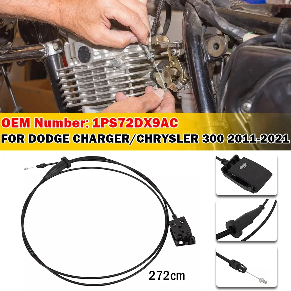 1PS72DX9AC 1PS72DX9AB For Dodge Charger Chrysler 300 2011-2021 Hood Latch Lock Release Cable with Handle Black