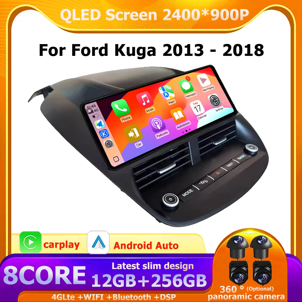 Car Radio Stereo Multimedia Vedio Player GPS Tools For Ford Kuga 2013-2018 Android 16 Auto Wireless Carplay Head Unit DSP 12.3''