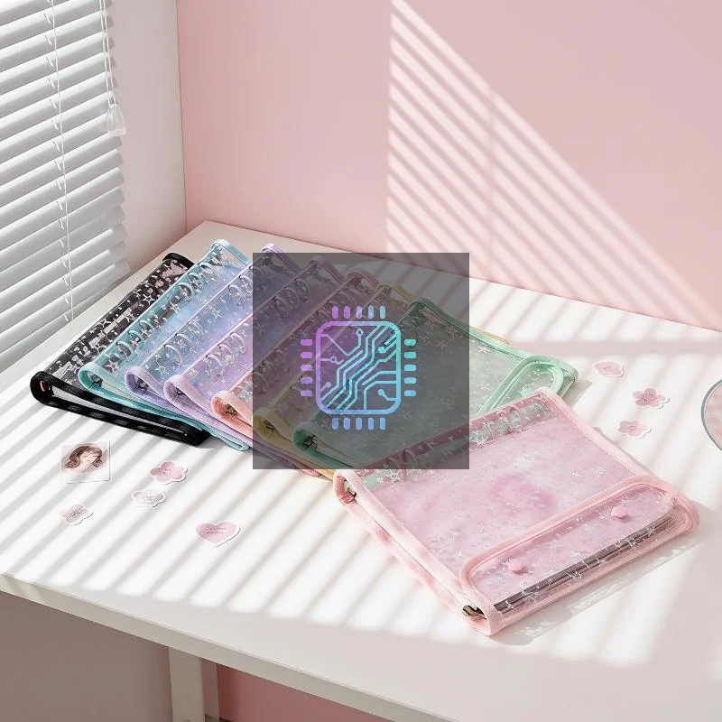Clear Cover Holographic Star 6 Ring PVC Binder Notebook Portable for School Office Photocard Scrapbooking Daily Planner