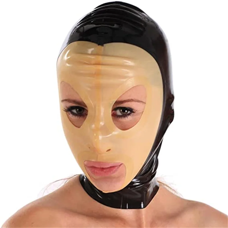 

Sexy Latex Hood Rubber Mask Black with Transparent Handmade Open Eyes Mouth Halloween Cosplay Costumes Custom Made for Men Women