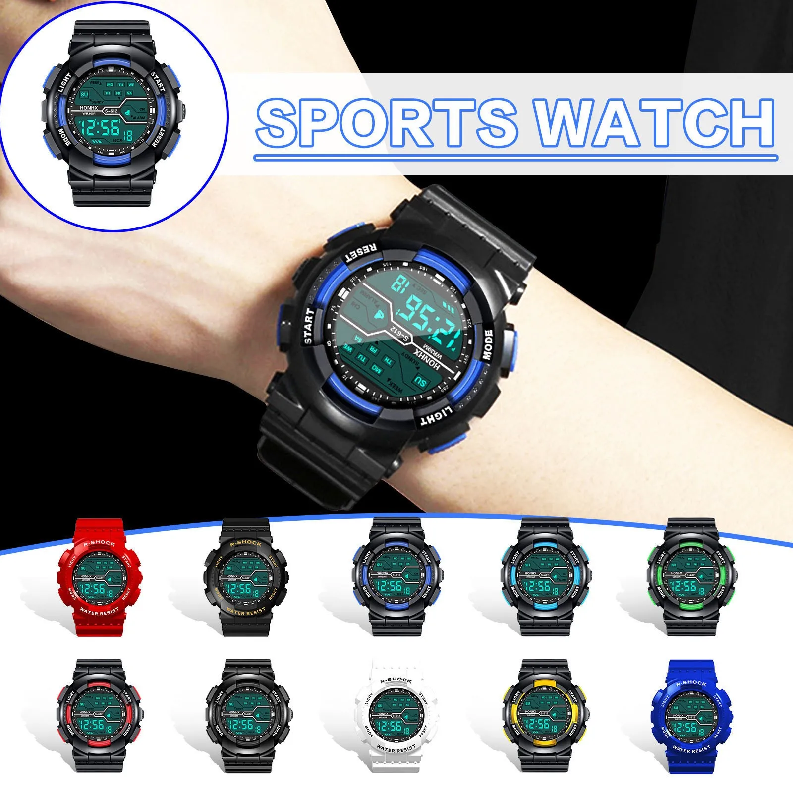 H-onhx Led Digital Watch Cool Sports Electronic Watches With 4 Buttons Life Waterproof Watch relogio masculino