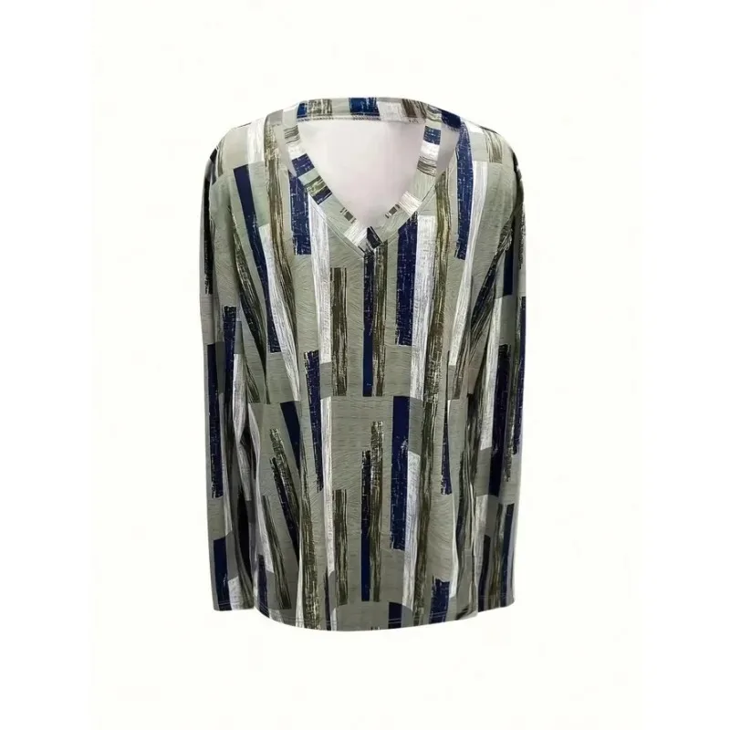 Plus Size 1XL-5XL T-shirt da donna nuova con scollo a V T-shirt allentata casual Top strisce divertente stampato abbigliamento femminile streetwear