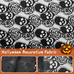 1 metro di Halloween Fantasma Teschio Fiore Stampato Tessuto di Maglia di Pizzo Morbido Tulle Decorazione Festa di Halloween Tessuto da Cucire Apparal Fai da Te