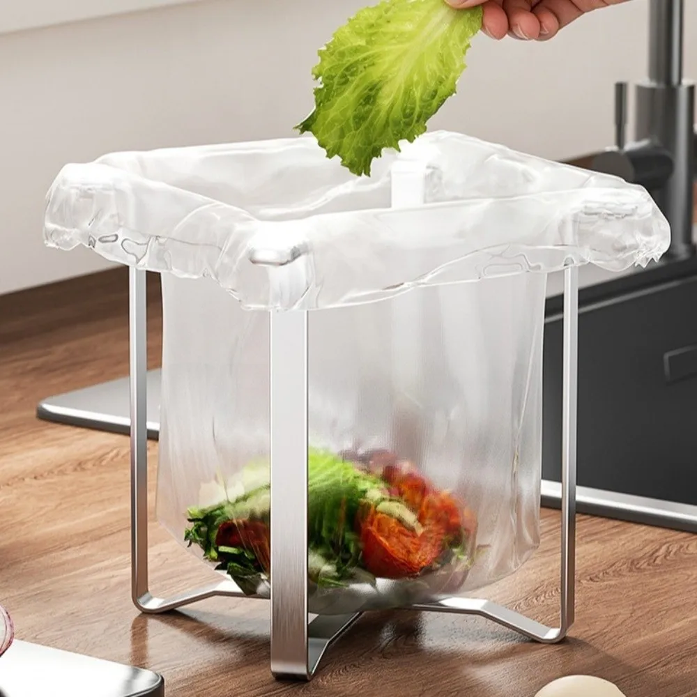 Stainless Steel Garbage Bag Holder Multifunctional Portable Trash Bag Stand Foldable Waste Storage Stand Kitchen Countertop
