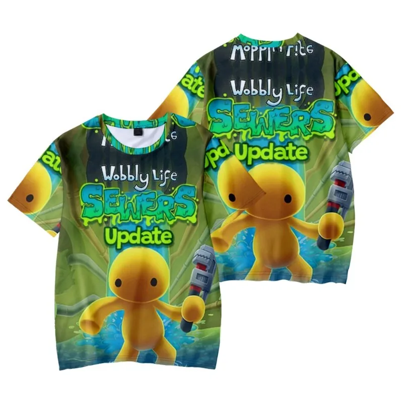 تي شيرت Hot Game Wobbly Life Series مطبوع بأكمام قصيرة مطبوع عليه رسوم كرتونية ثلاثية الأبعاد للبالغين قابل للتنفس وصديق للبشرة ورقبة مستديرة #4