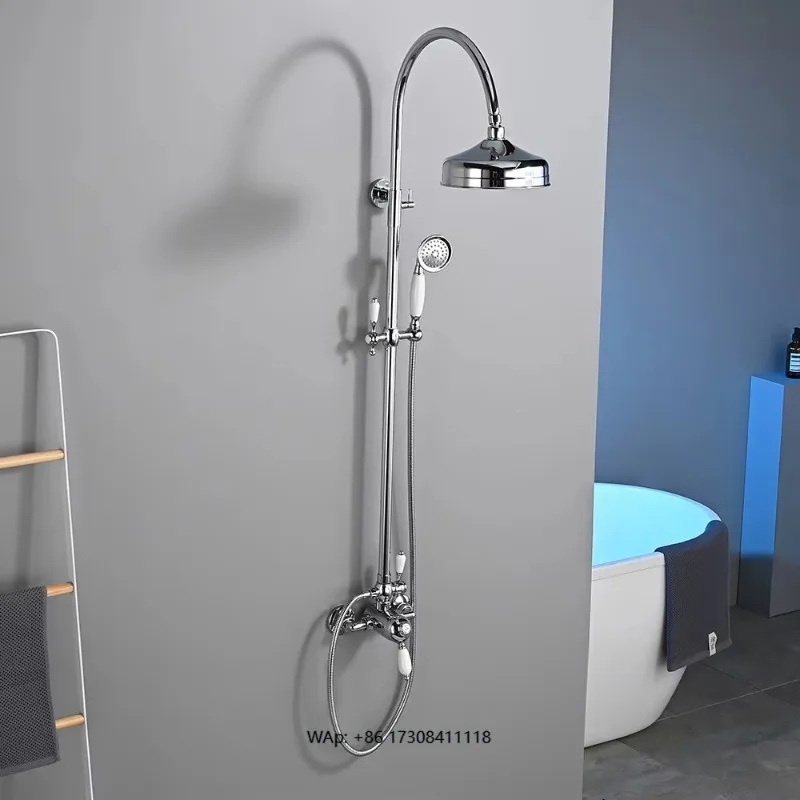 Deluxe 8-inch Shower Faucet Set, Wall Mounted Rain Shower System, Deluxe External Shower Set - Chrome Gold