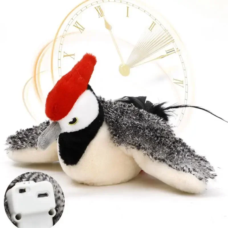 

1pc Flapping Sparrow Cat Toys Interactive Chirping Bird Movements Touch Activated Electric Plush Toy Rechargeable Kitten Toy Pet