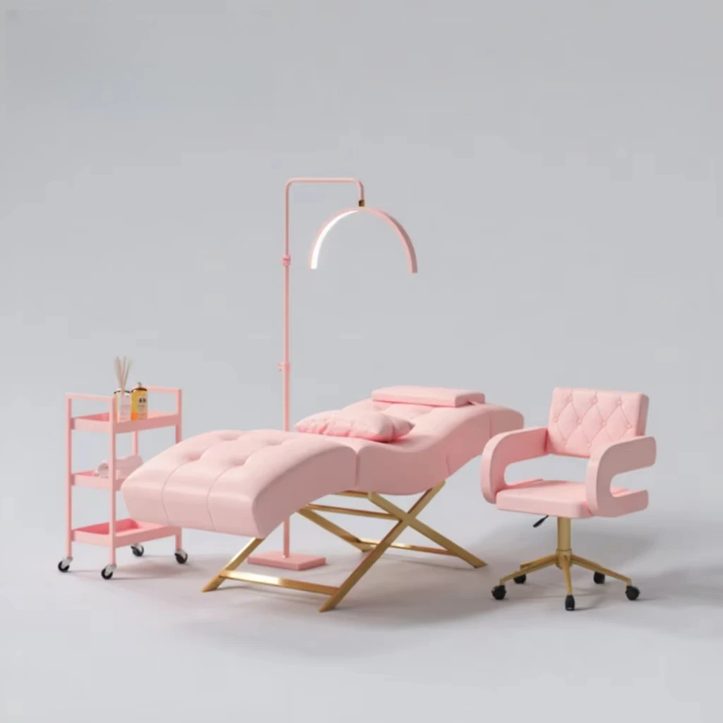 Modern Luxury Pink Gold Beauty Salon Furniture Facial Spa Bed Adjustable Reclining Eyebrow Lash Bed for Sale