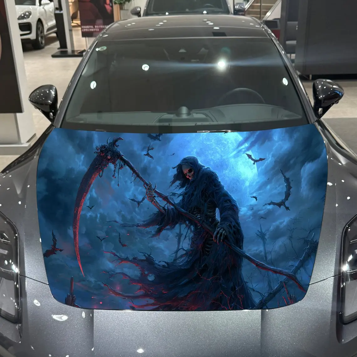 Ghost Moon Bat Reaper Pattern car hood stickers, waterproof self-adhesive, scratch resistant, easy to stick, durable car PVC sti