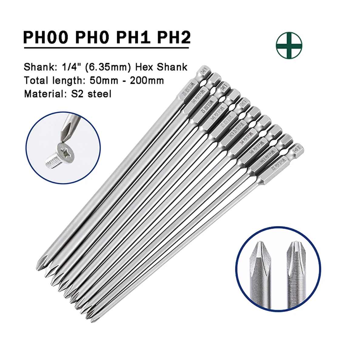 1Pcs 150mm-200mm Long Hexagon Handle Magnetic Cross Screwdriver Bit Electric Screwdriver Bit Cross Screwdriver Bit PH1-PH2