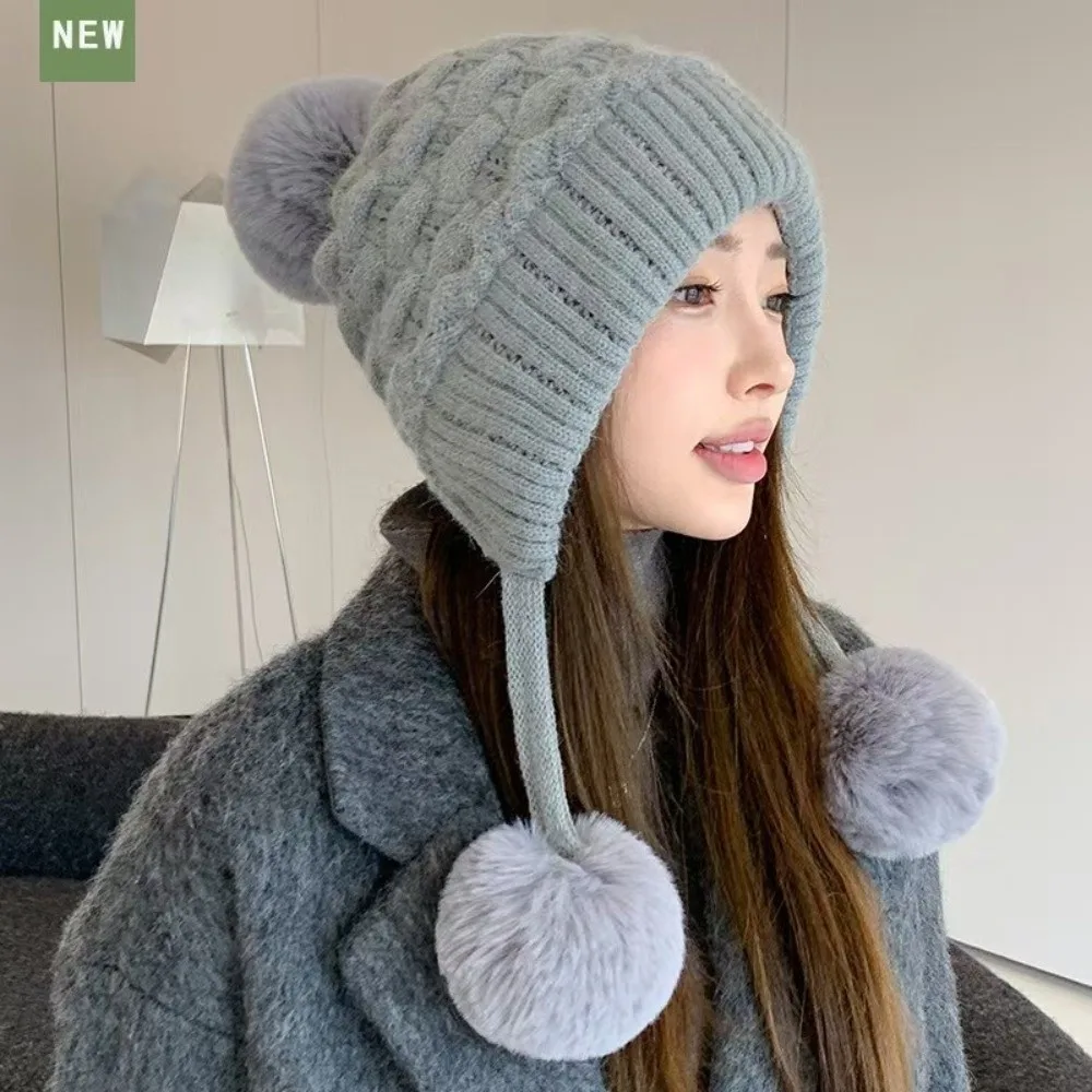 جديد دافئ محبوك قبعة كرات الفراء يندبروف البلوز قبعة Pompom Coldproof سدادات حماية الأذن قبعة الخريف والشتاء