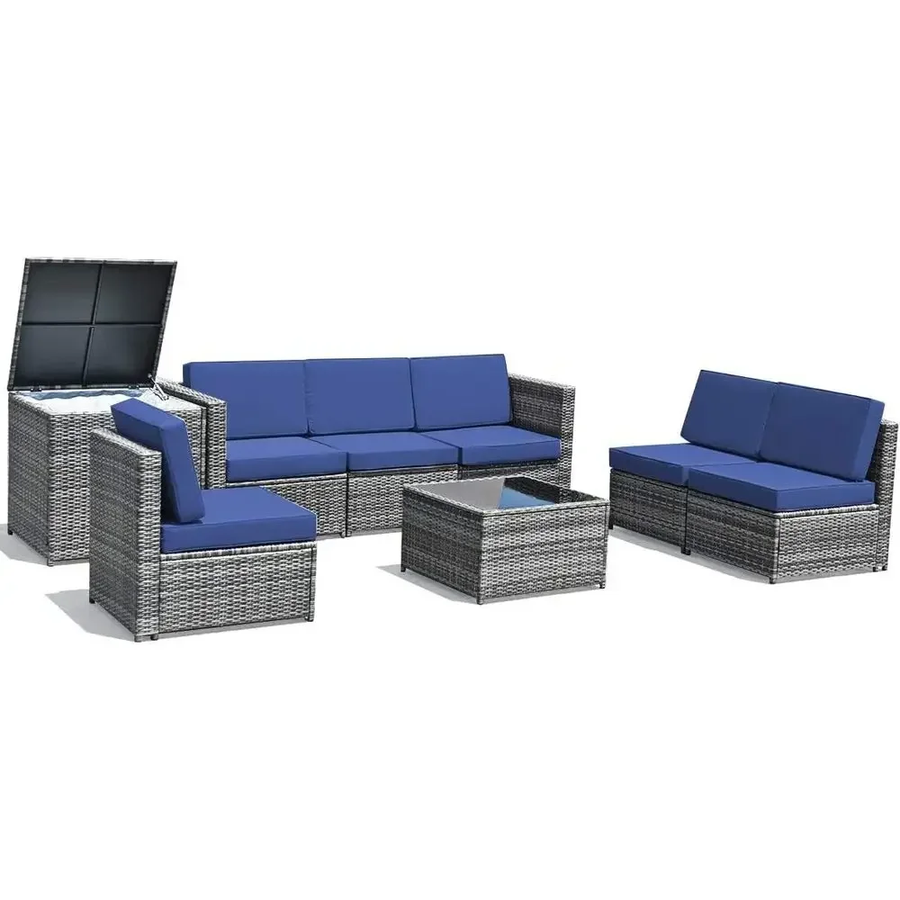8-Piece Outdoor PE Rattan Patio Furniture Set with Storage, Sectional Sofa, Coffee Table, and Cushions for Garden or Backyard