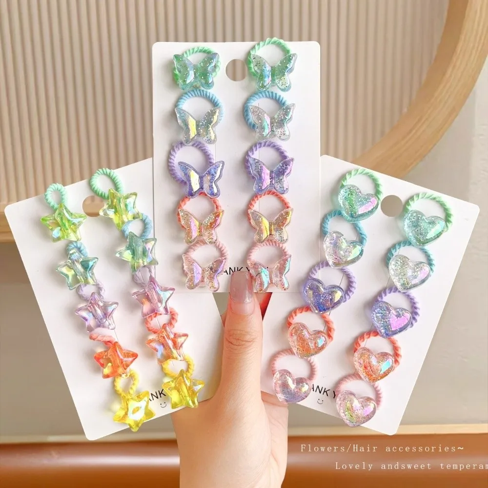 

10PCS/Set Cute Shiny Butterfly Girl Hair Ropes Headwear Butterfly Ponytail Headflower Five-pointed Star