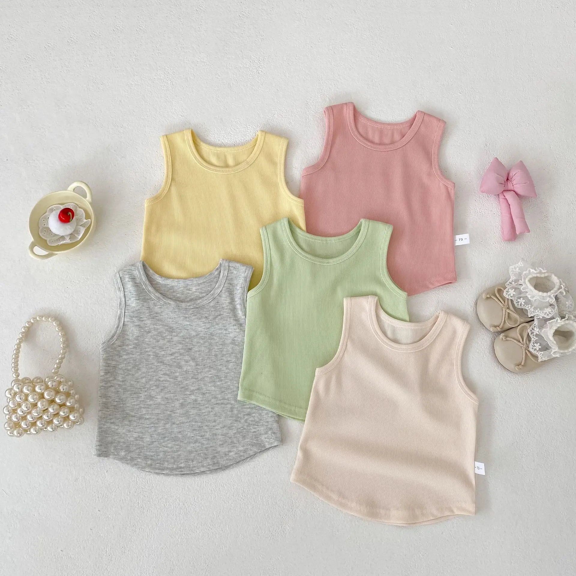 2026 Summer Children's Sleeveless Tank Top T-shirt Solid Color Versatile Baby Thin Sleeveless Inner Top