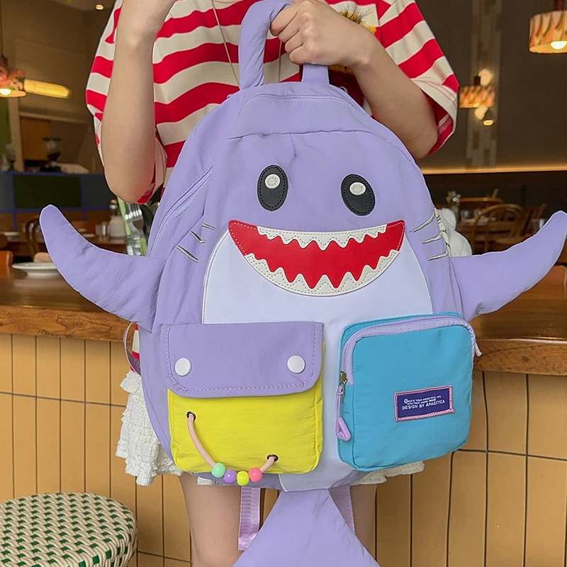 Modischer Rucksack, Haifischförmiger Unisex-Schulrucksack für Schüler, Freizeitrucksack mit mehreren Taschen, Sport- und Reiserucksack, große Kapazität, leichtgewichtig – Detail 13