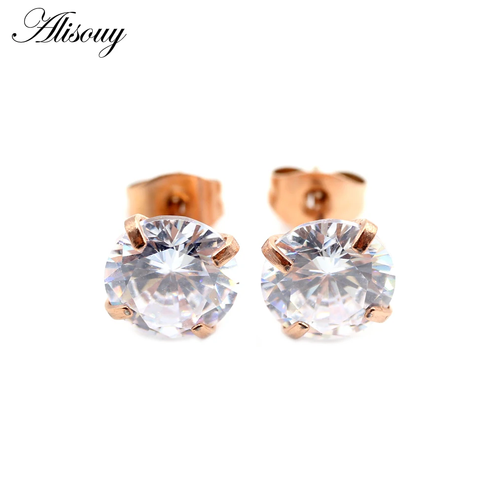 2pcs Gold Color CZ Crystal Ear Studs for Women