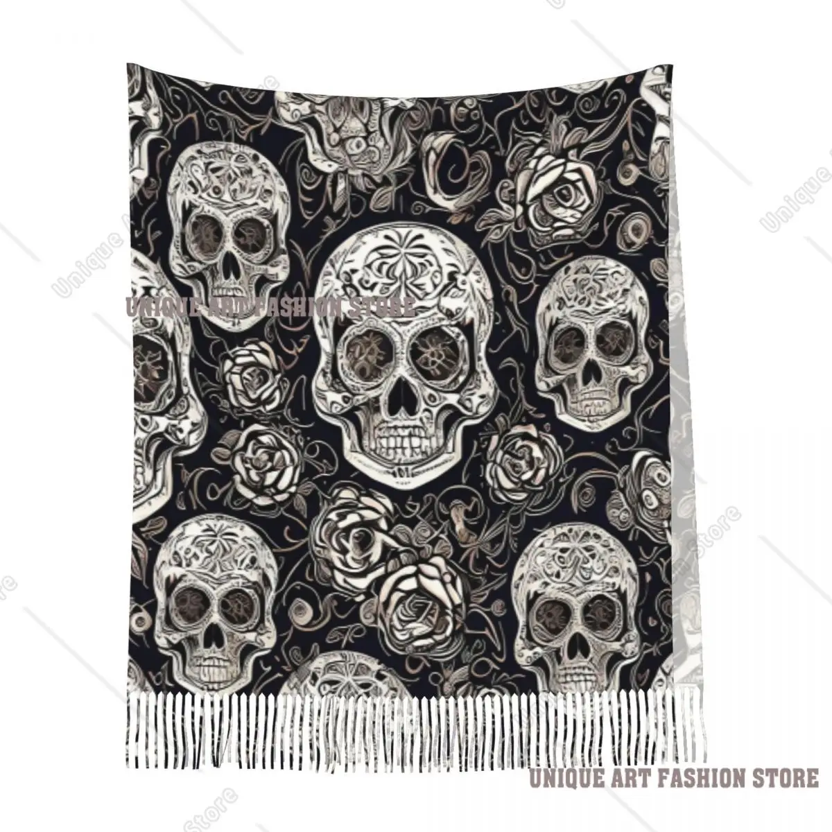 シュガースカル デイ・オブ・ザ・デッド ネオンシュガースカル スカーフ タッセル付きスカーフ 女性用ショール＆ラップ ロング 秋 冬 ショール ラップ