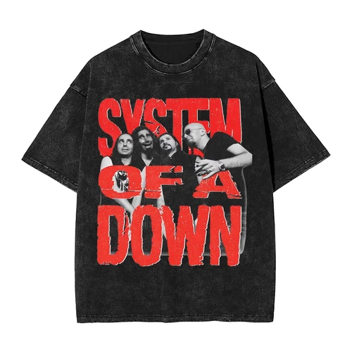 Imagen 2 del producto Camisetas lavadas en roca, ropa de calle, camiseta de Hip Hop, camiseta del sistema de un solo abajo para hombres y mujeres, 100% de algodón con estampado Harajuku