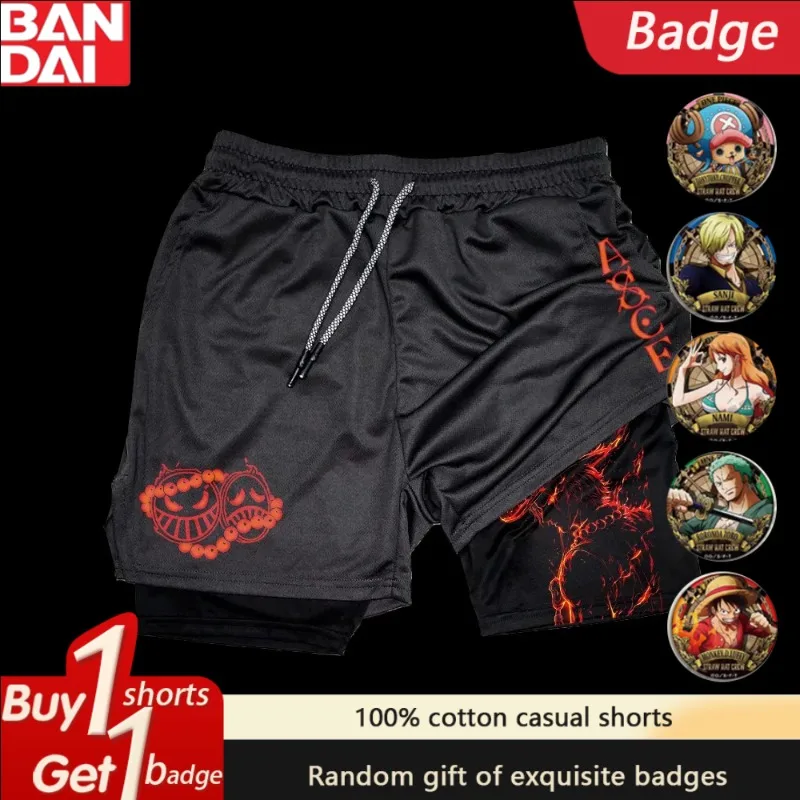 

Лицензированные двухслойные шорты One Piece 2025 — эстетичная уличная мода унисекс Y2K с дышащей тканью для спортивной повседневной носки