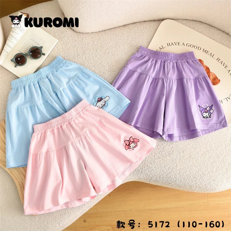 

2024 Sanrio My Melody Shorts Kawaii Anime Kuromi Cinnamoroll Girls Culottes Sweet Cute Cartoon Babys Pants Tide Gift for Kids