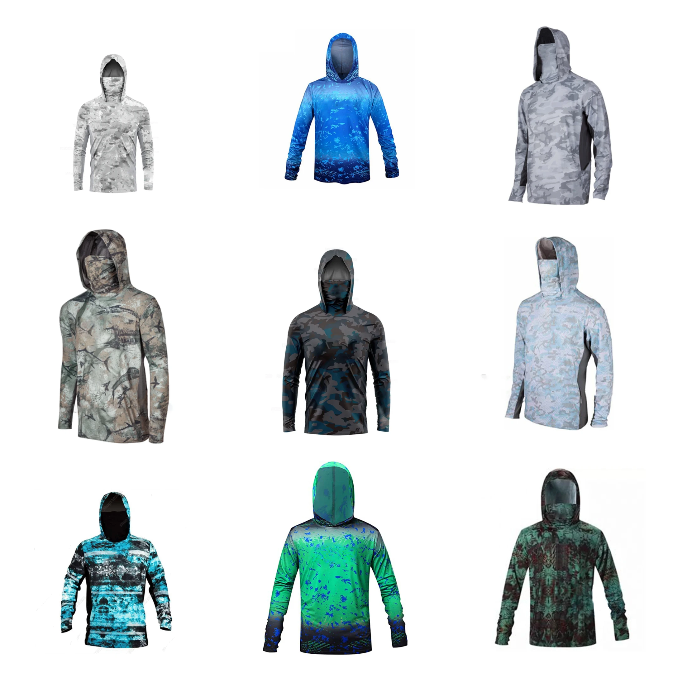 2026Men UPF50 Camo Fishing Hoodie With Built-in Face Mask Quick Dry UV Protection Long Sleeve Outdoor Hiking Cycling Sun Shirt