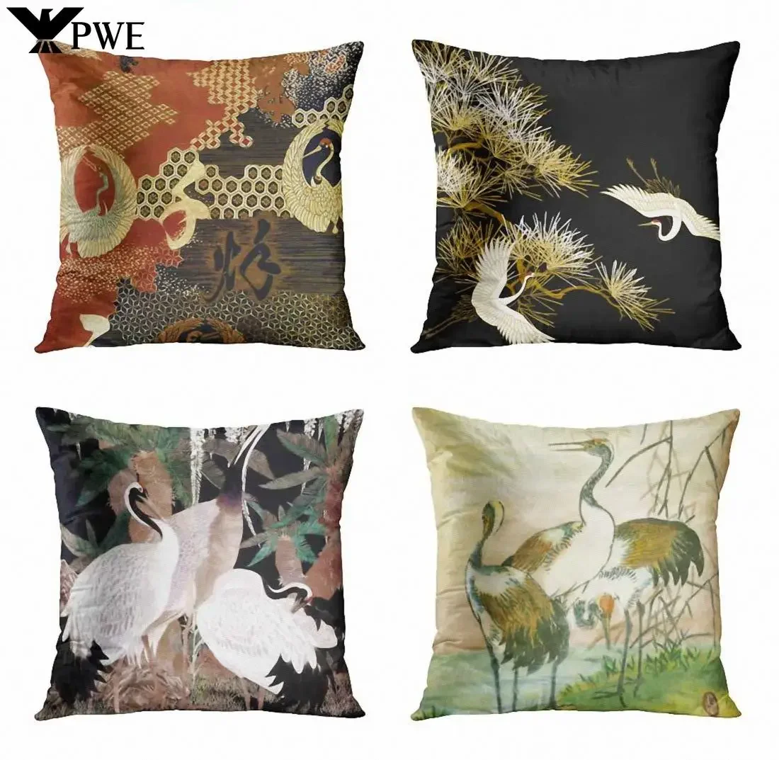 

Japanese Crane Pattern Printed Pillow Cover Sofa Cushion Cover Home Decoration