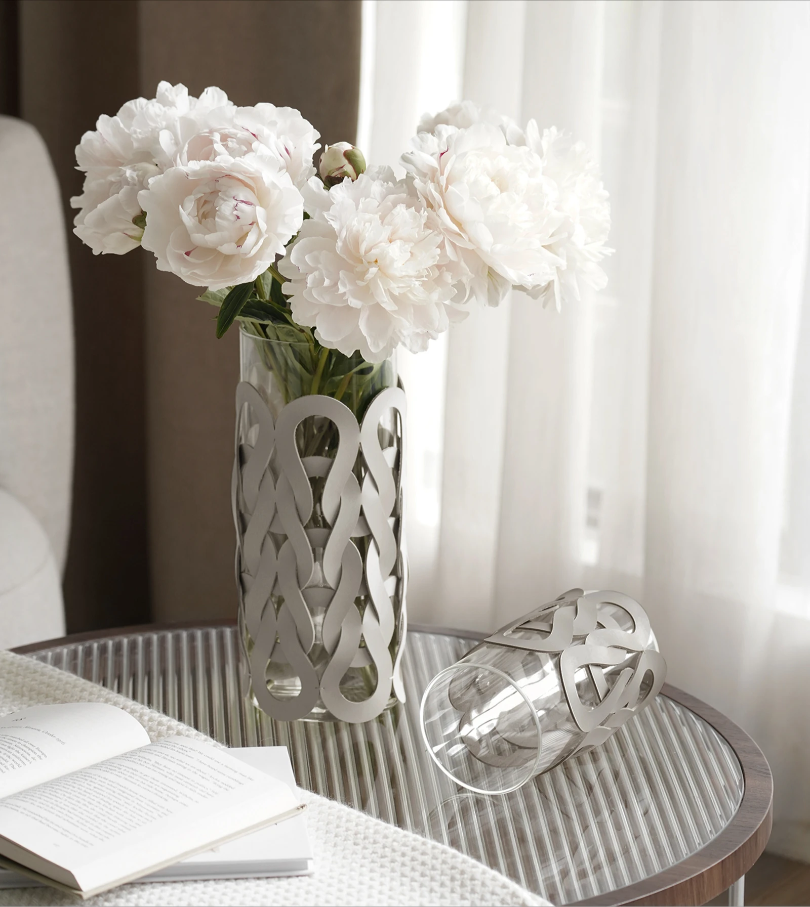 

LamomeDeco leather woven glass vase living room home dining room desktop decoration flower ware modern light luxury