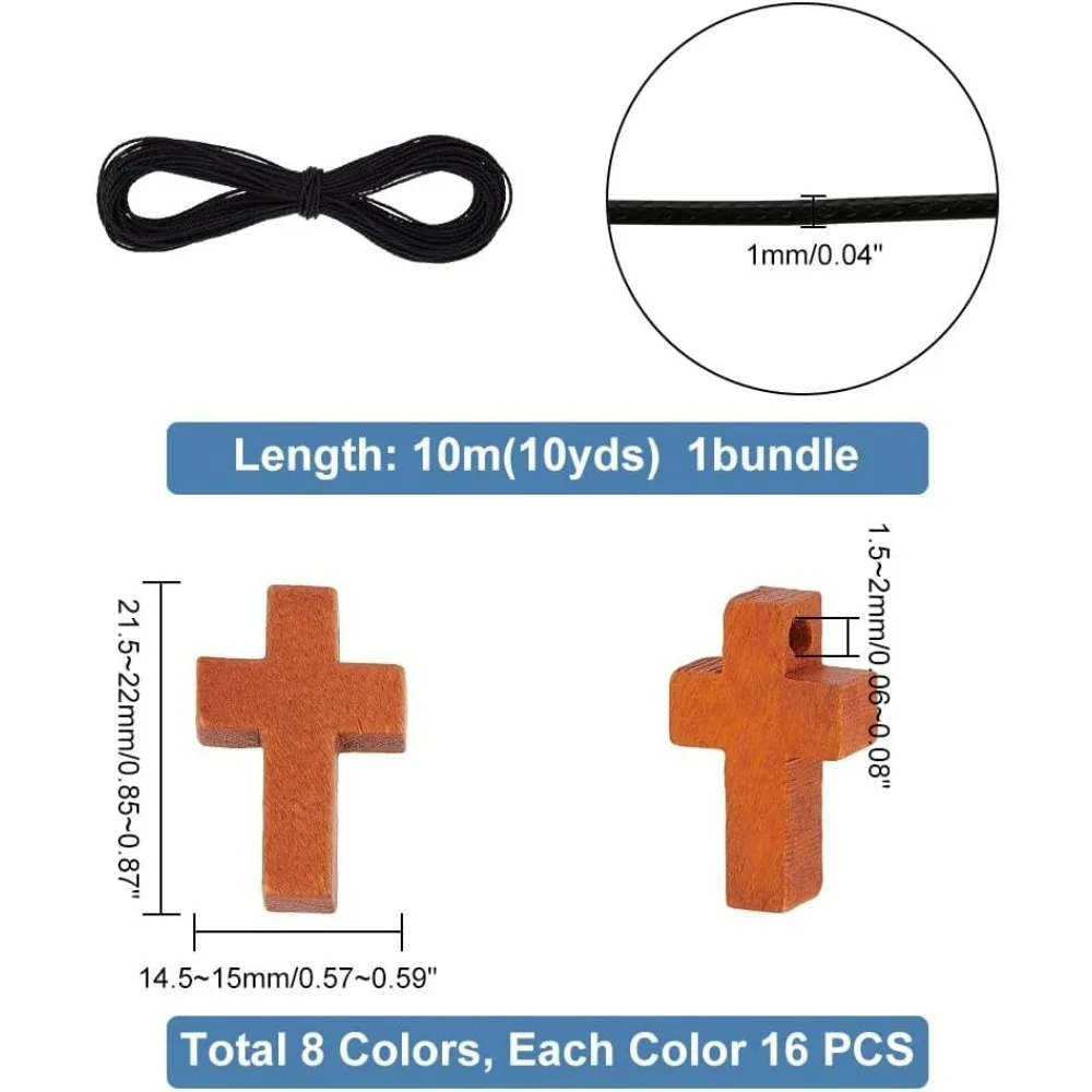 128Pcs 8 Styles Wood Cross Pendants, Colorful Wood Cross Charm Wood Cross Necklace Charms with Hole for Easter