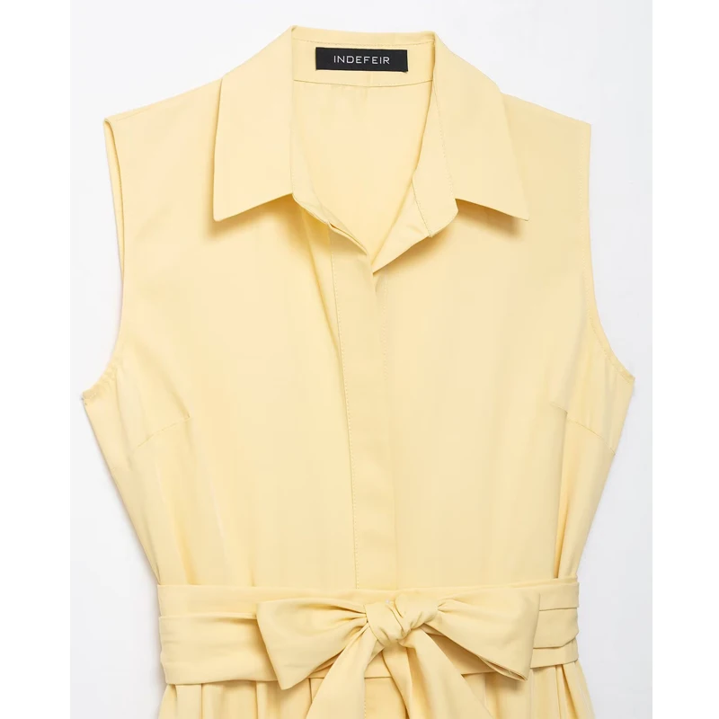 MUJER 2025 Pleated Shirt Dress Woman Belt Sleeveless Long Dresses for Women Casual Summer Midi Dress Women Holiday Women's Dress