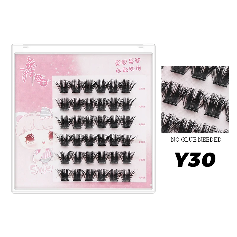 6 Reihen Klebefreie Cluster-Wimpern Selbstklebende Einzelwimpern Natürliche Weiche Künstliche Wimpern Make-up Cluster-Wimpern-Set – Detail 3