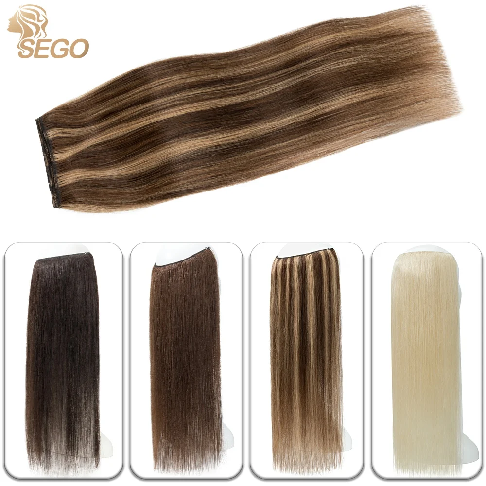 

SEGO 16"-24" Straight Wire Hair Extensions Remy Human Hair Fish Line Invisible Hairpiece For Women Wire Hair Extensions