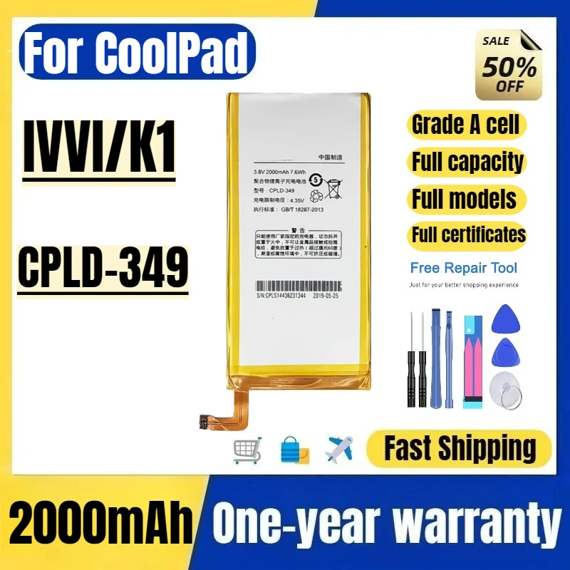 

CPLD-349 for CoolPad IVVI/K1 Mobile Phone Battery High Quality High Capacity Battery Replacement Bateria with Tools